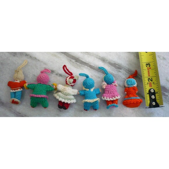Amigurumi Miniature 2" Doll Japanese Crochet Knitted Vintage Set of 6 Silk Faces - Picture 6 of 6